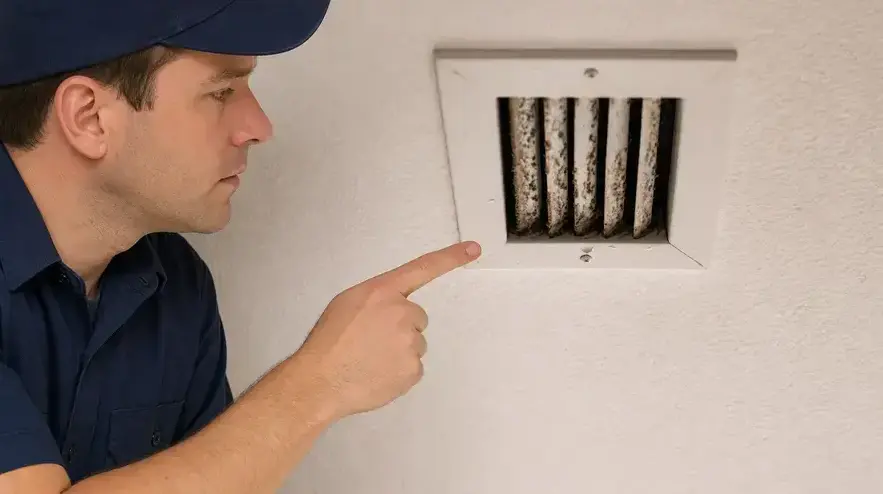 Fields Mold Remediation technician performing Air Conditioner Mold Removal in a San Ramon, CA home